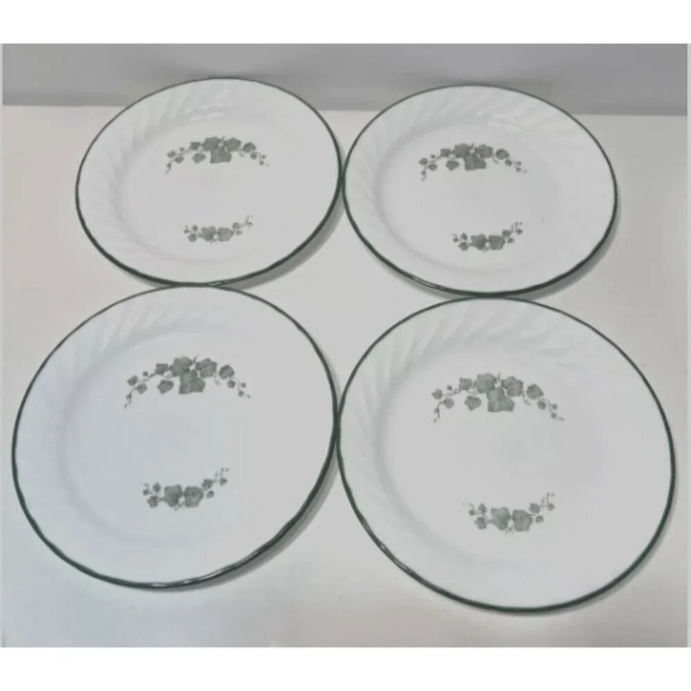 Corelle Callaway Green Ivy Salad Plates lot of 5 USA Swirled green Rim MW safe